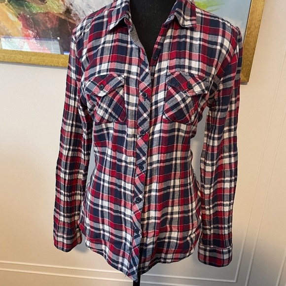 Beachlunchlounge / EUC Button Down Plaid Shirt Top Sz S - Picture 2 of 6